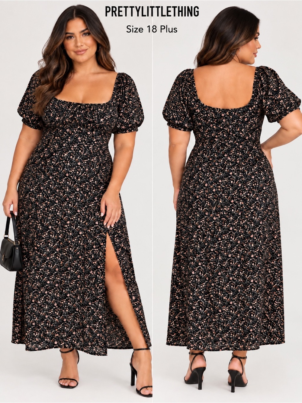 PrettyLittleThing Plus Size 18 Baby Pink Ditsy Floral Midi Dress Side Slit